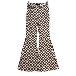 Blue B Collection Checkerboard Bell Bottom Jeans Women's Small Brown White Flare